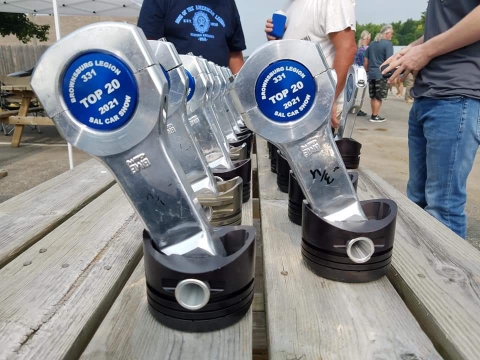 Trophies made from a 10,000 hp dragster